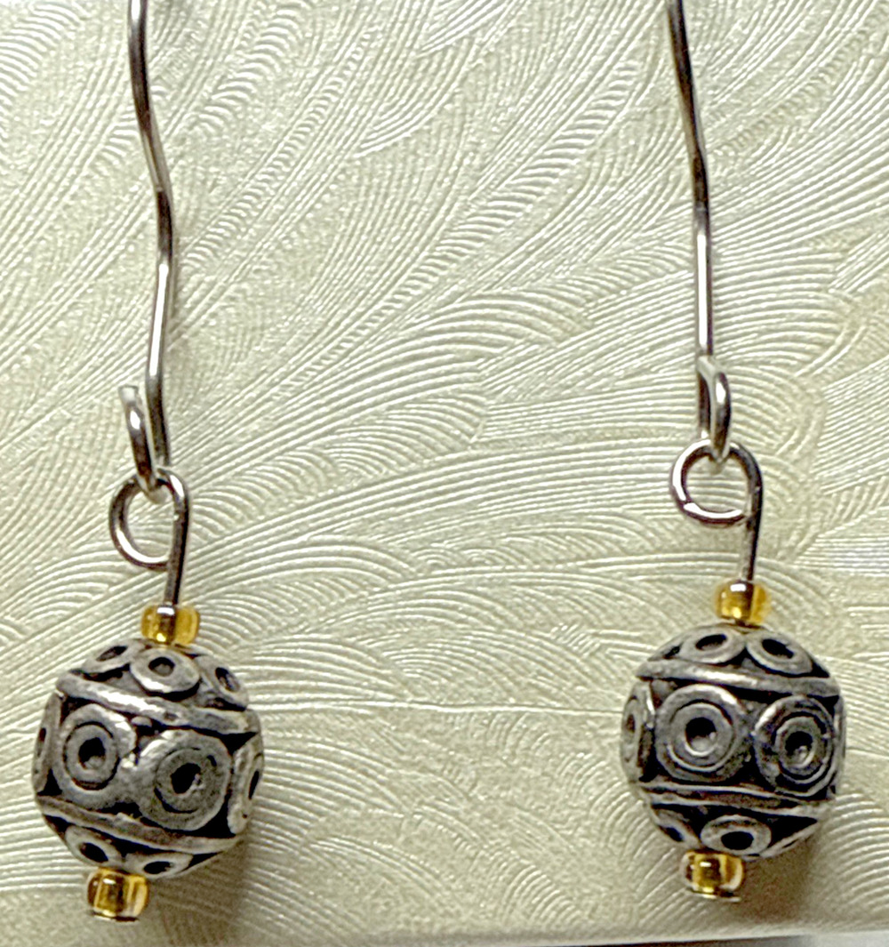 Vintage Sterling Silver Round Ball Bead Drop Earrings Bali Wire Moroccan